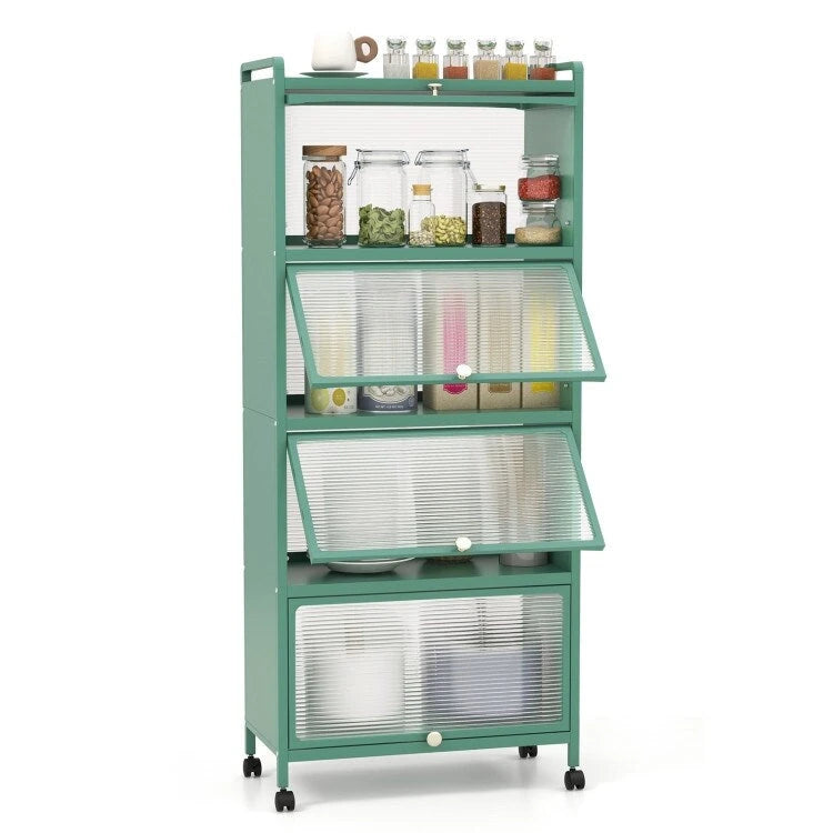 Five-tier kitchen storage rack with a flip-top lid.