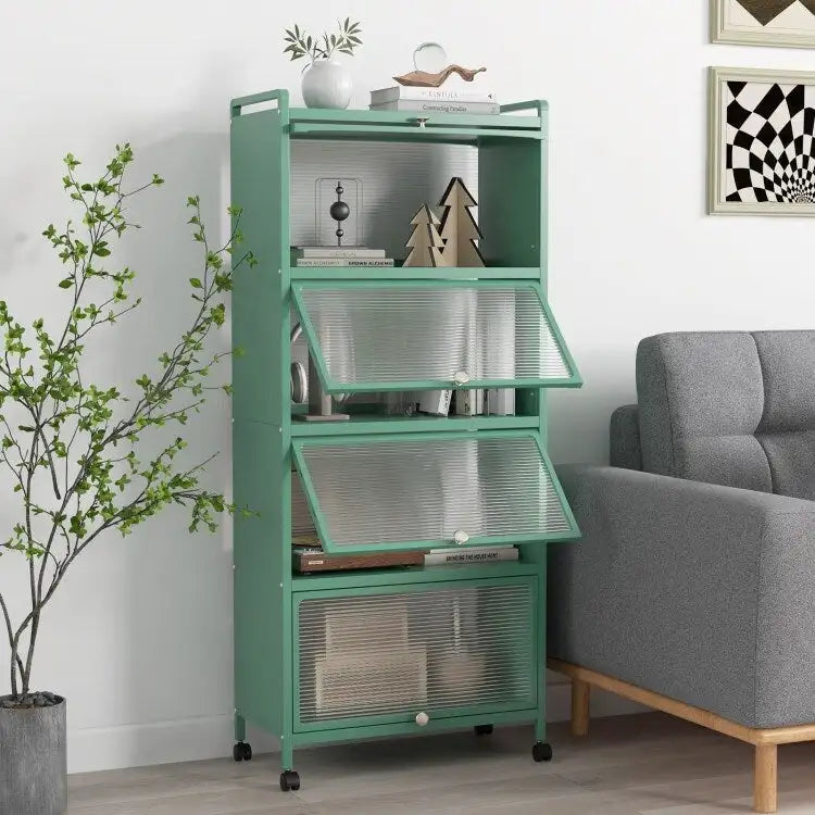 Five-tier kitchen storage rack with a flip-top lid.