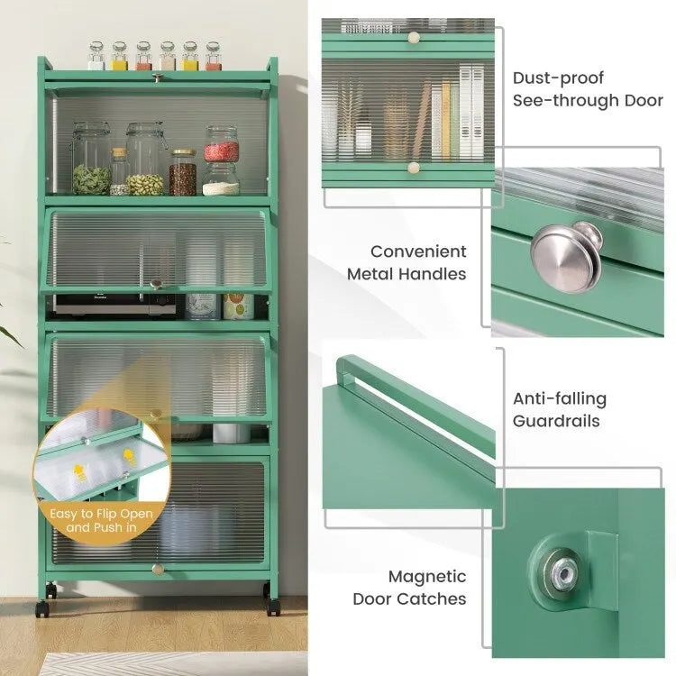 Five-tier kitchen storage rack with a flip-top lid.