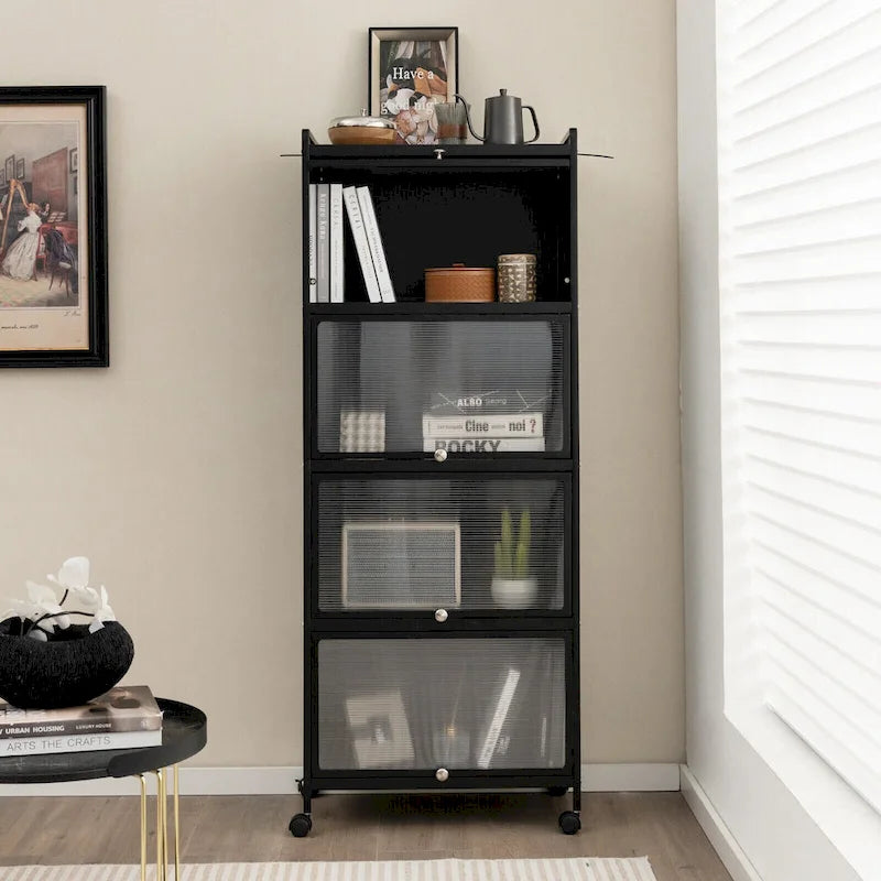 Five-tier kitchen storage rack with a flip-top lid.