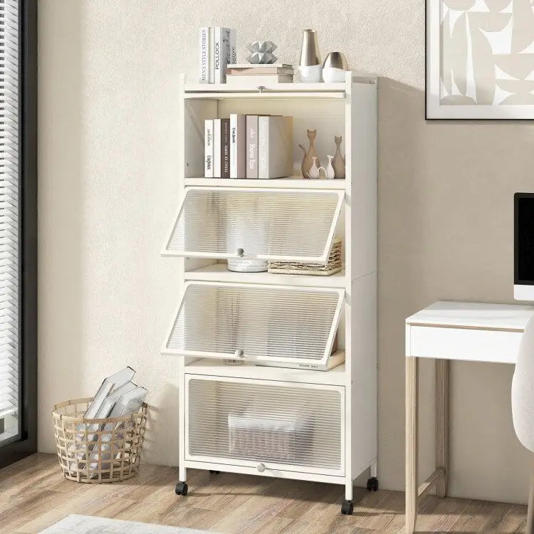 Five-tier kitchen storage rack with a flip-top lid.