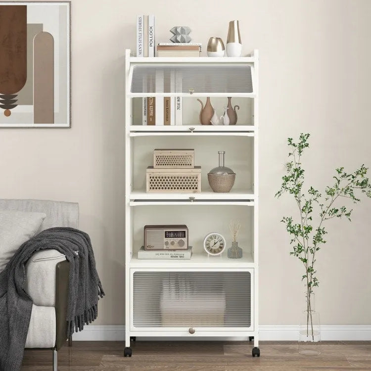 Five-tier kitchen storage rack with a flip-top lid.