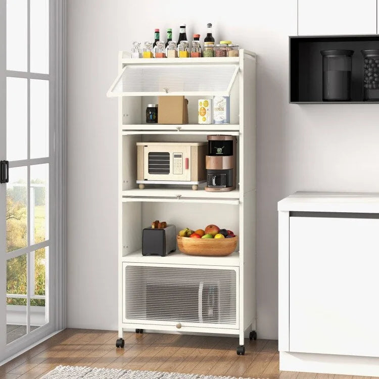 Five-tier kitchen storage rack with a flip-top lid.