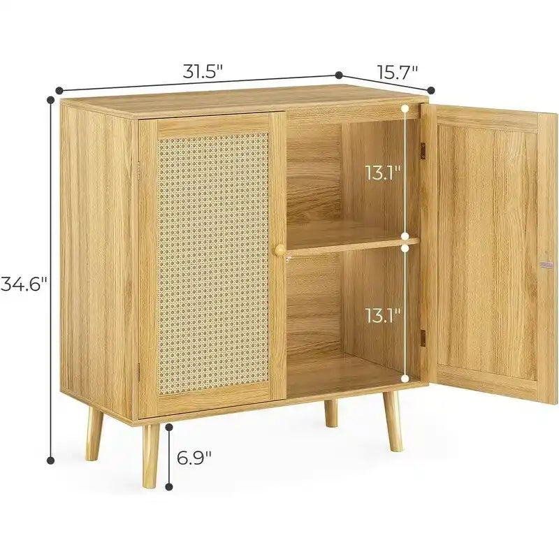 Storage Cabinet with PE Rattan Decor Doors - 15.7 D x 31.5 W x 34.6 H