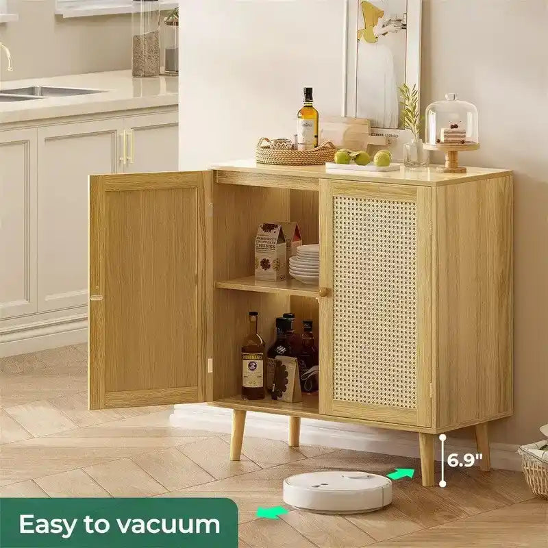 Storage Cabinet with PE Rattan Decor Doors - 15.7 D x 31.5 W x 34.6 H