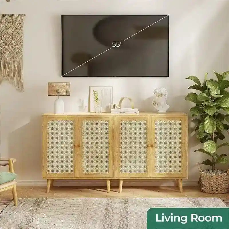 Storage Cabinet with PE Rattan Decor Doors - 15.7 D x 31.5 W x 34.6 H