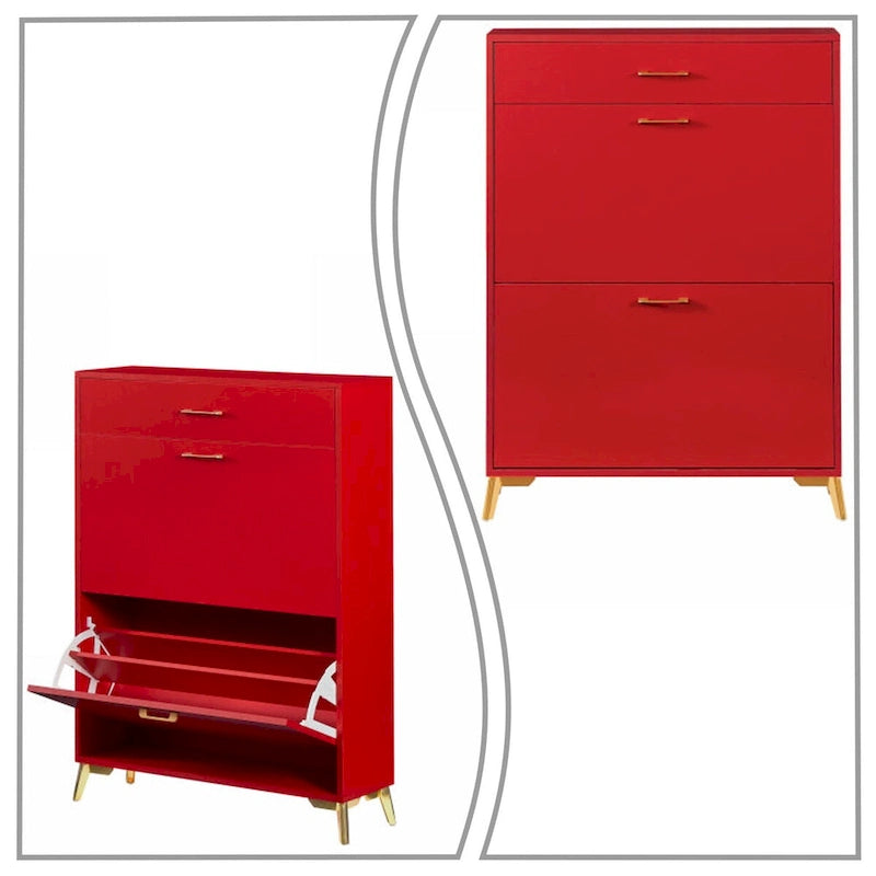 Modern Stylish Wooden Shoe Storage Cabinet with Gold Metal Handles and Legs