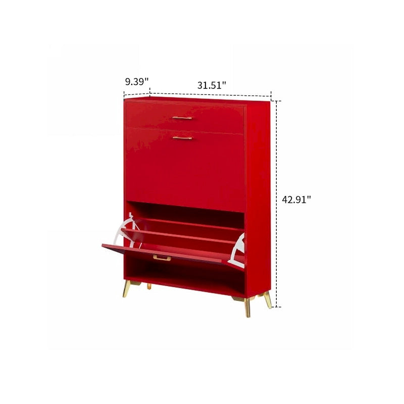 Modern Stylish Wooden Shoe Storage Cabinet with Gold Metal Handles and Legs