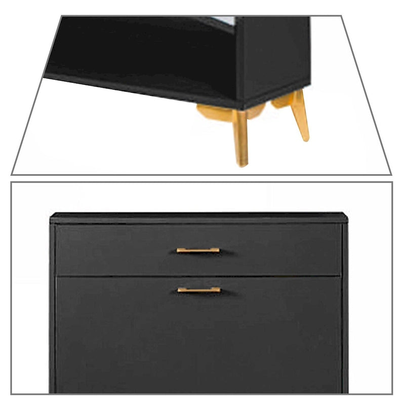 Modern Stylish Wooden Shoe Storage Cabinet with Gold Metal Handles and Legs