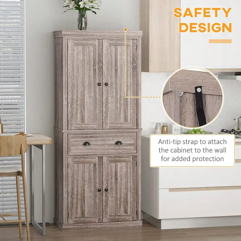 72  Freestanding Kitchen Pantry Cabinet, Tall Storage Cabinet with 2 Door Cupboards, 2 Drawers and Adjustable Shelves