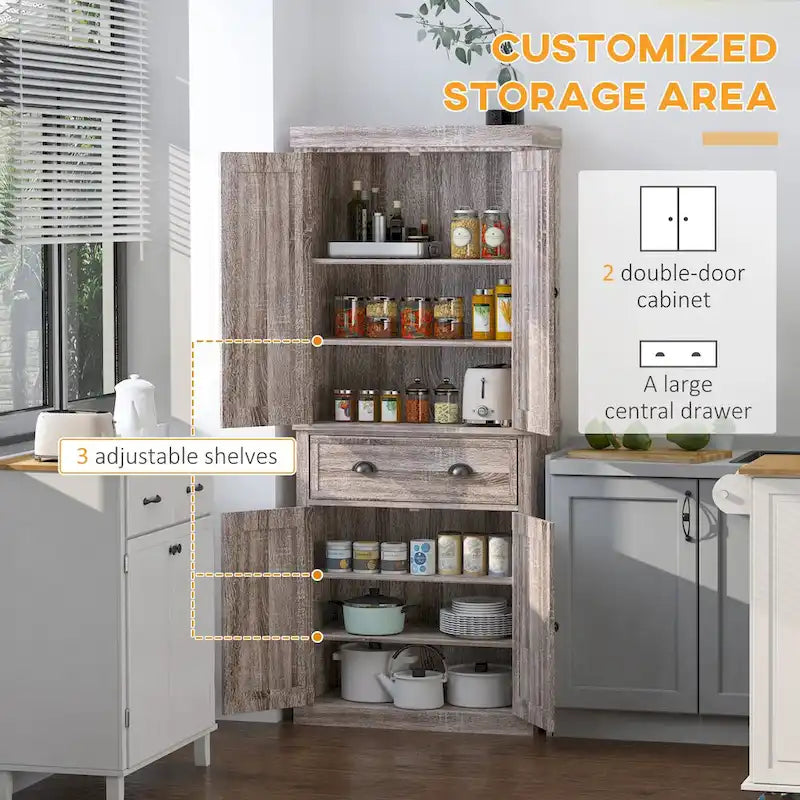 72  Freestanding Kitchen Pantry Cabinet, Tall Storage Cabinet with 2 Door Cupboards, 2 Drawers and Adjustable Shelves