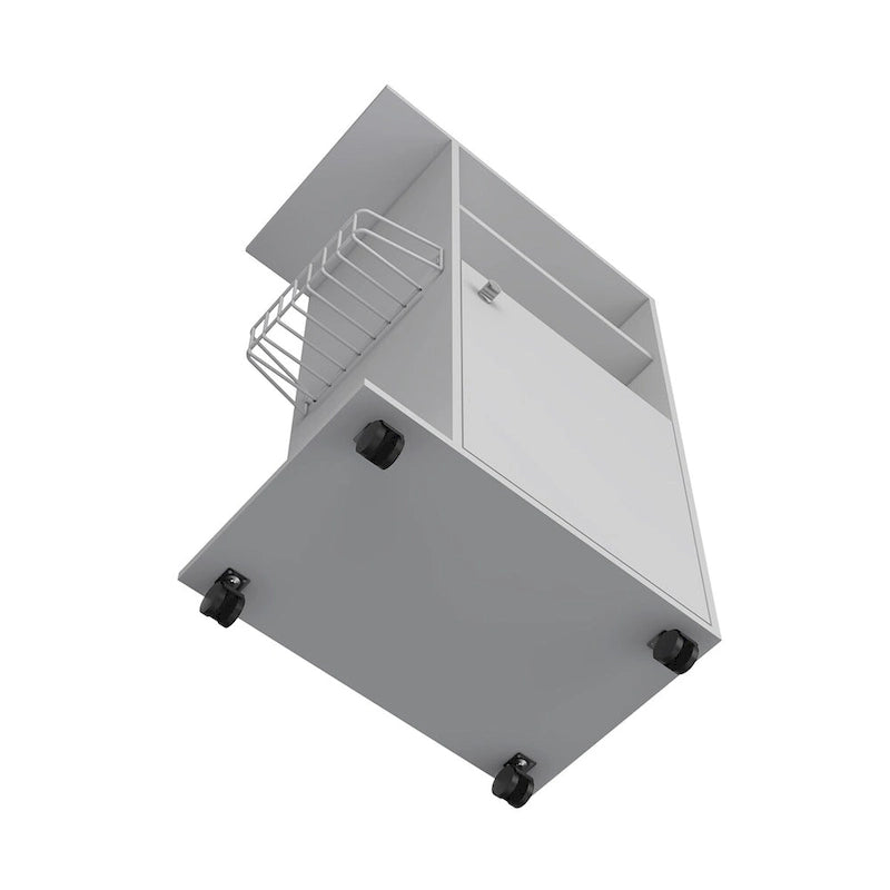 Kitchen Cart, White, Single Door, 4 Wheels