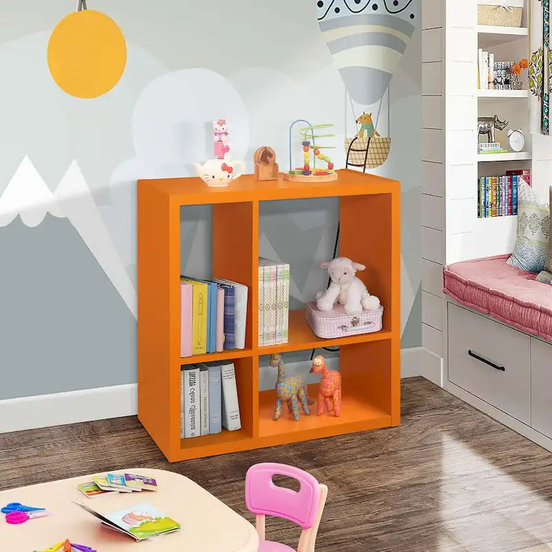 4-Cube Open Bookcase, Kids Toy Storage Shelf Organizer (Orange)