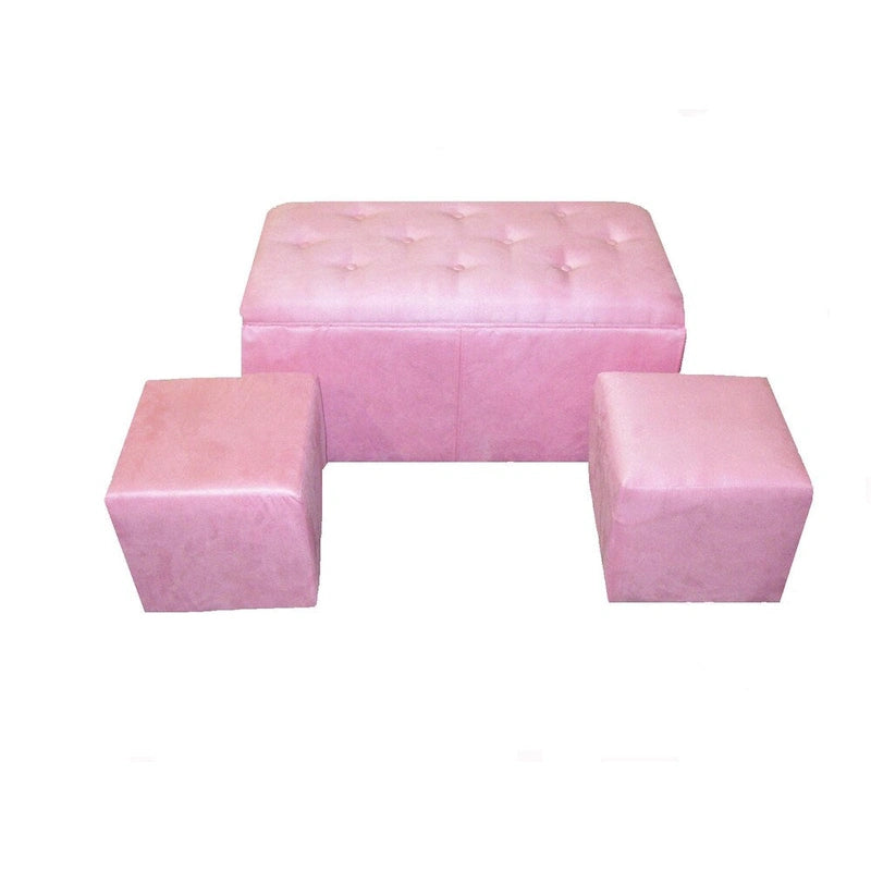 Pink Storage Bench with 2 Ottomans