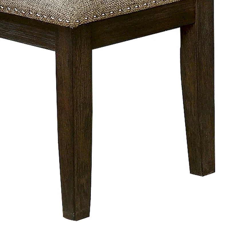 Fabric Upholstered Bench with Nailhead Trim and Tapered Legs, Gray and Espresso