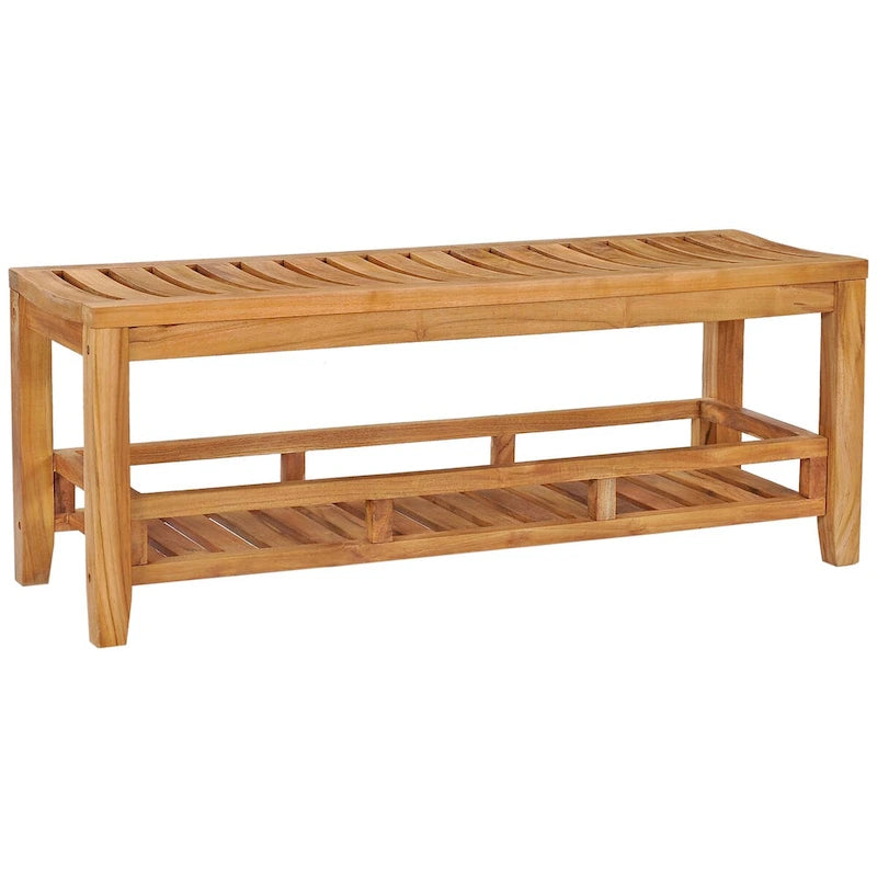 Large 47-Inch Teak Shower Bench, Suitable For Indoor/Outdoor Spa Areas.