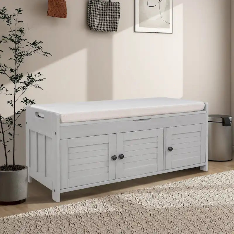 43.5  Storage Bench With Linen Blend Cushion