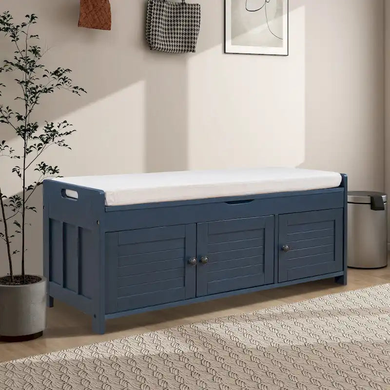 43.5  Storage Bench With Linen Blend Cushion