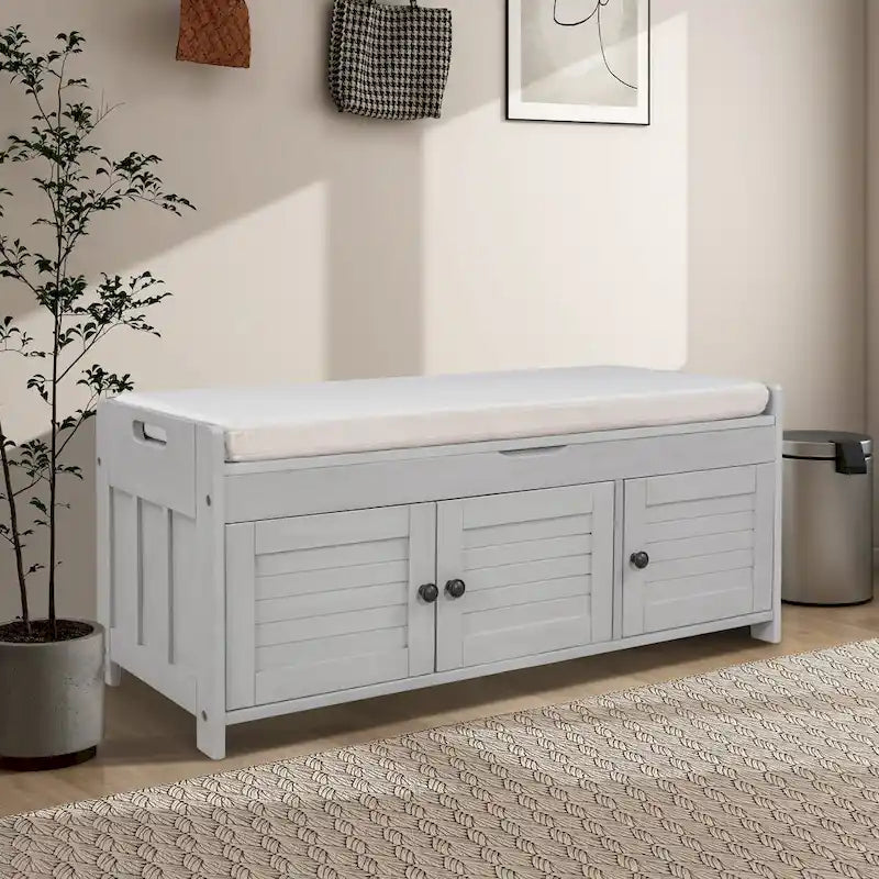 43.5  Storage Bench With Linen Blend Cushion