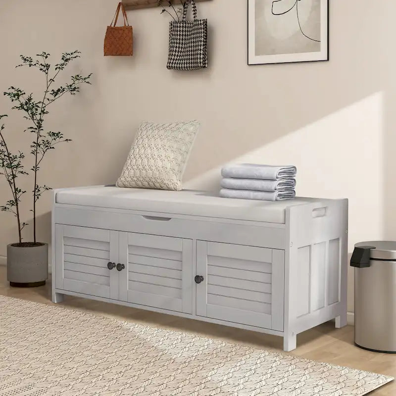 43.5  Storage Bench With Linen Blend Cushion