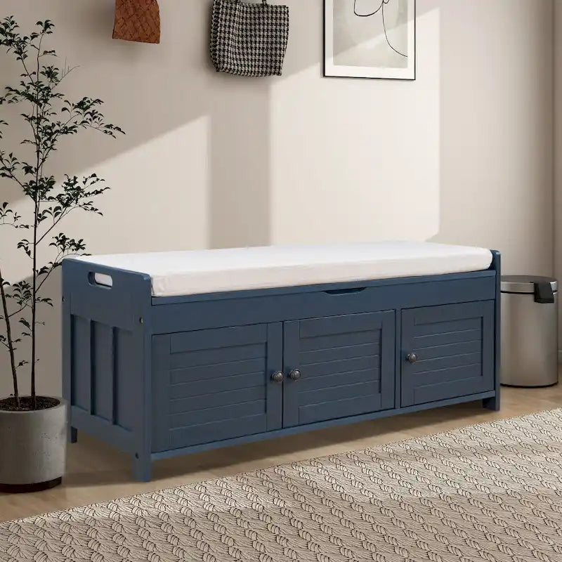 43.5  Storage Bench With Linen Blend Cushion