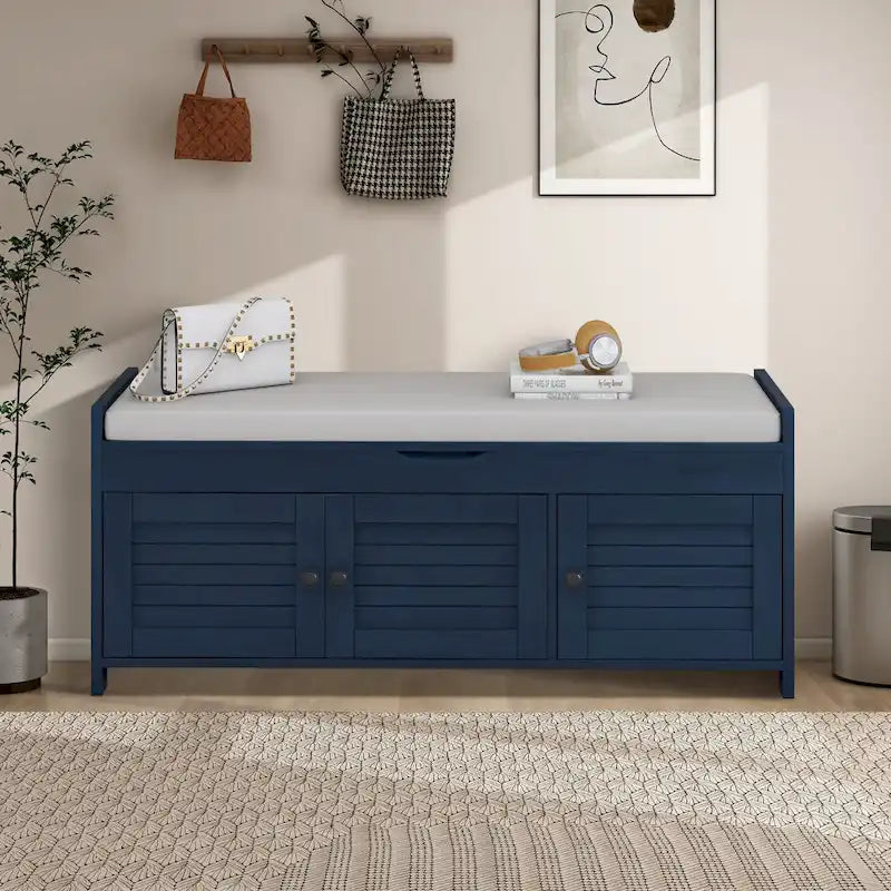 43.5  Storage Bench With Linen Blend Cushion