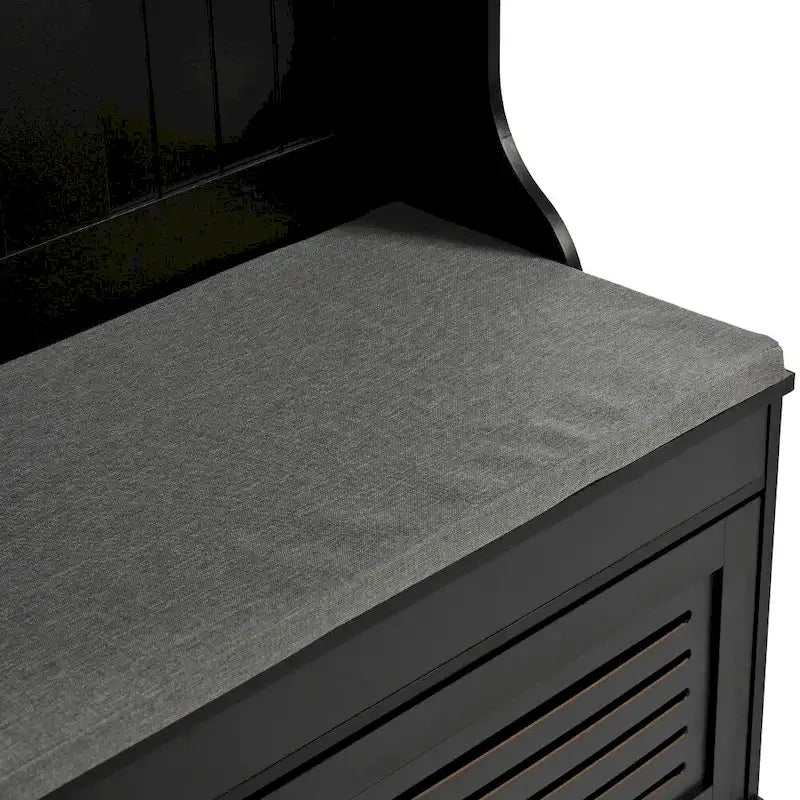 47.2  Entryway Bench with Shutter-Shaped Doors, Coat Rack, Cushion and 4 Sturdy Hooks