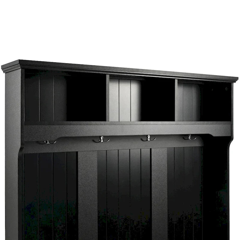 47.2  Entryway Bench with Shutter-Shaped Doors, Coat Rack, Cushion and 4 Sturdy Hooks