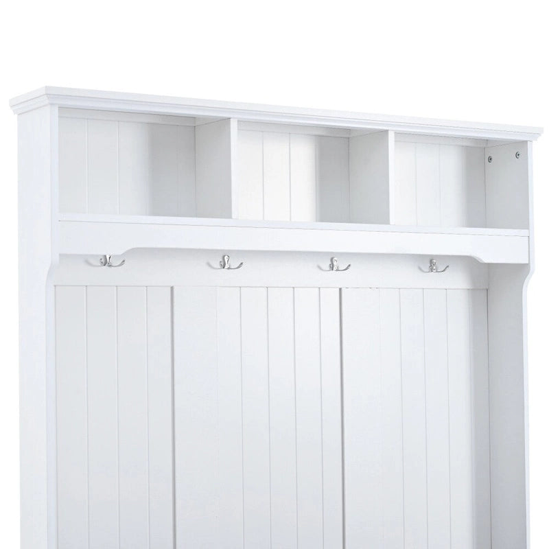 47.2  Entryway Bench with Shutter-Shaped Doors, Coat Rack, Cushion and 4 Sturdy Hooks