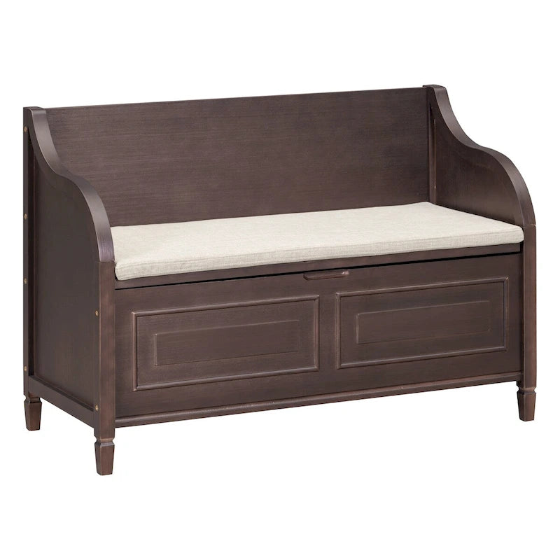 Rustic Style Solid Wood Entryway Storage Bench with Safety Hinge