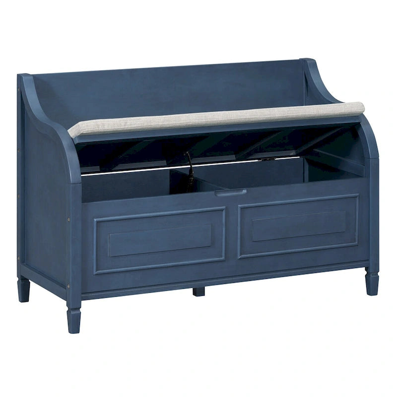 Rustic Style Solid Wood Entryway Storage Bench with Safety Hinge