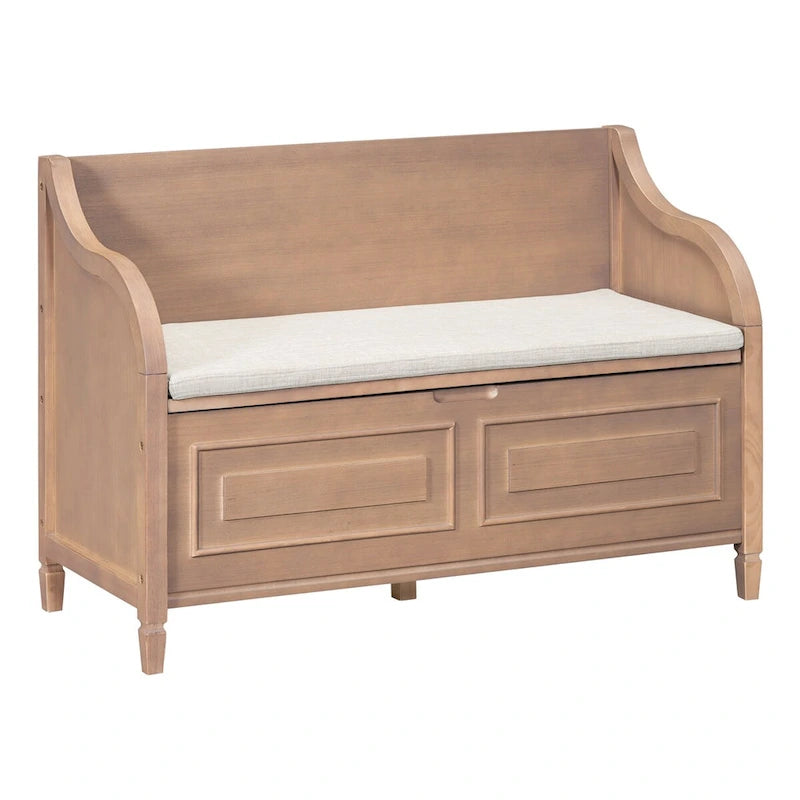 Rustic Style Solid Wood Entryway Storage Bench with Safety Hinge