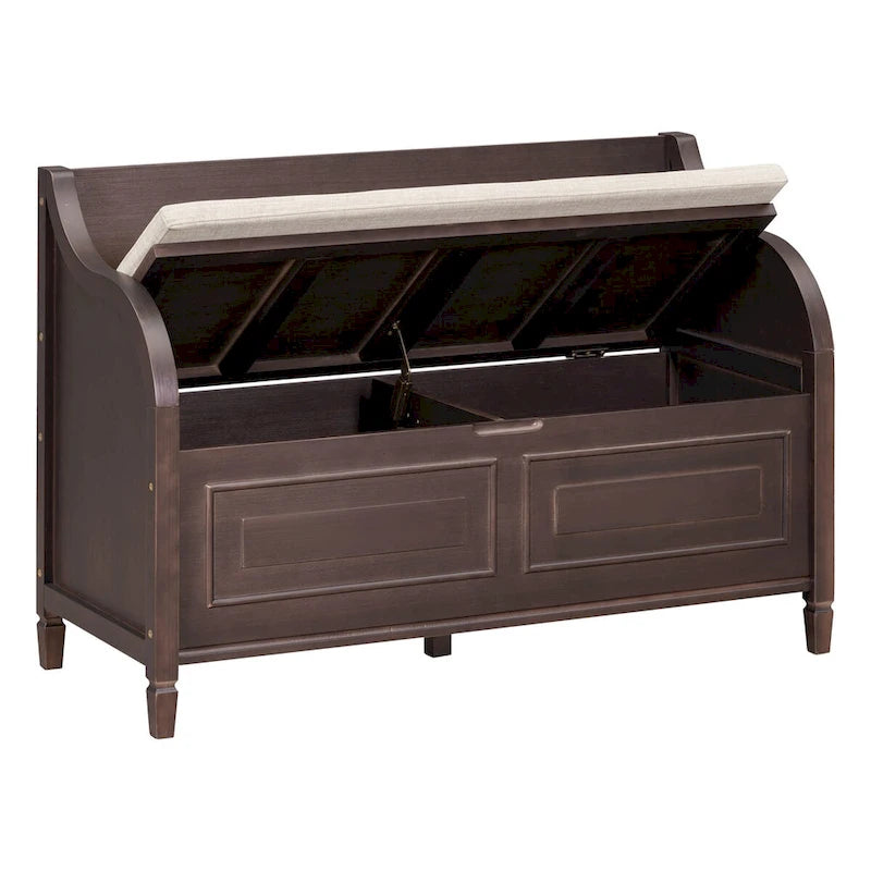 Rustic Style Solid Wood Entryway Storage Bench with Safety Hinge