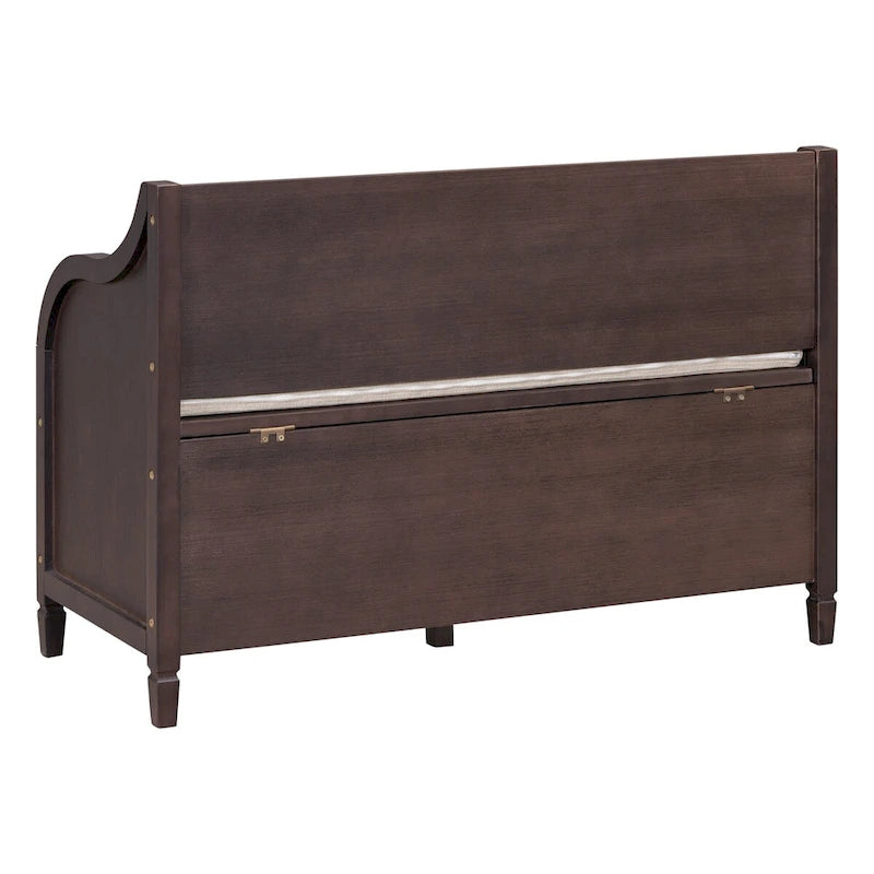 Rustic Style Solid Wood Entryway Storage Bench with Safety Hinge