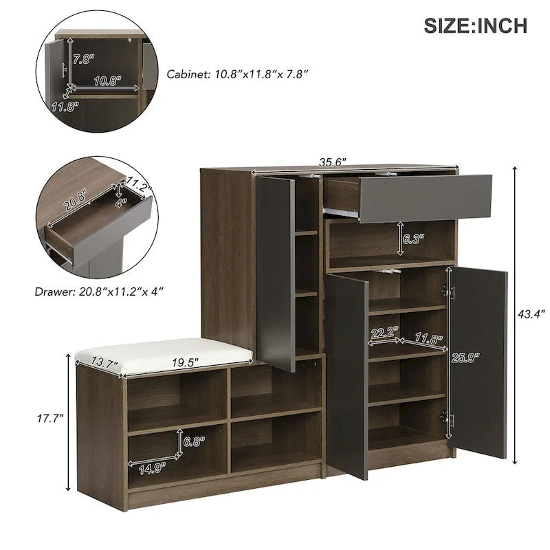 2-in-1 Shoe Storage Bench & Shoe Cabinets,Multi-functional Shoe Rack
