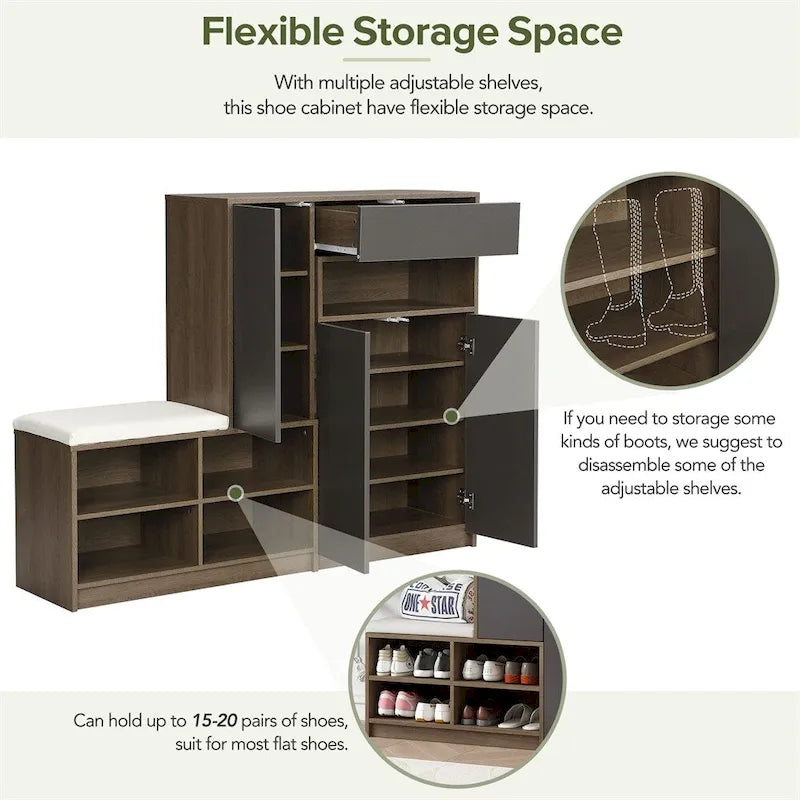 2-in-1 Shoe Storage Bench & Shoe Cabinets,Multi-functional Shoe Rack