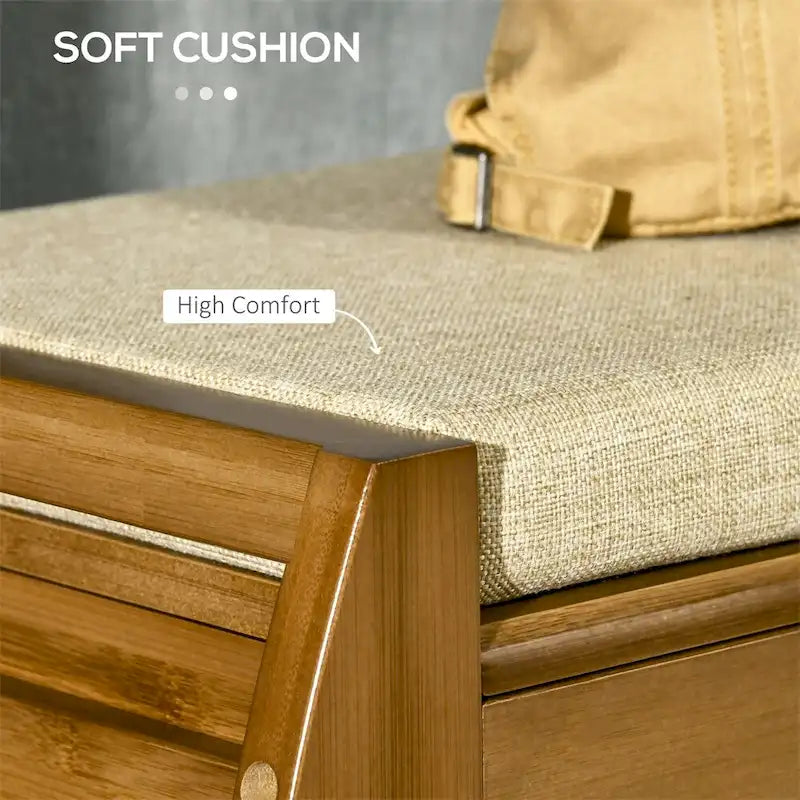 Bamboo Shoe Bench with Seating Cushion and Hidden Compartment
