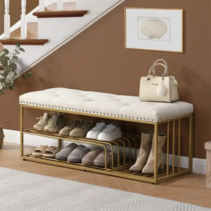 Linen Bench with Storage - 17 D x 47.2 W x 19 H