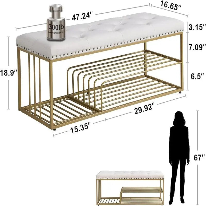 Linen Bench with Storage - 17 D x 47.2 W x 19 H
