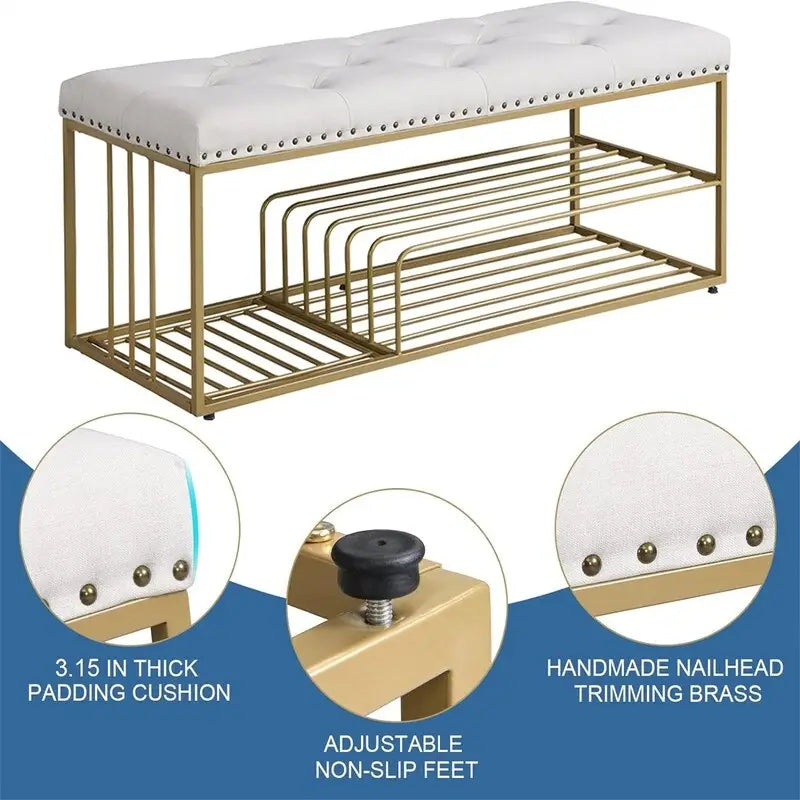 Linen Bench with Storage - 17 D x 47.2 W x 19 H