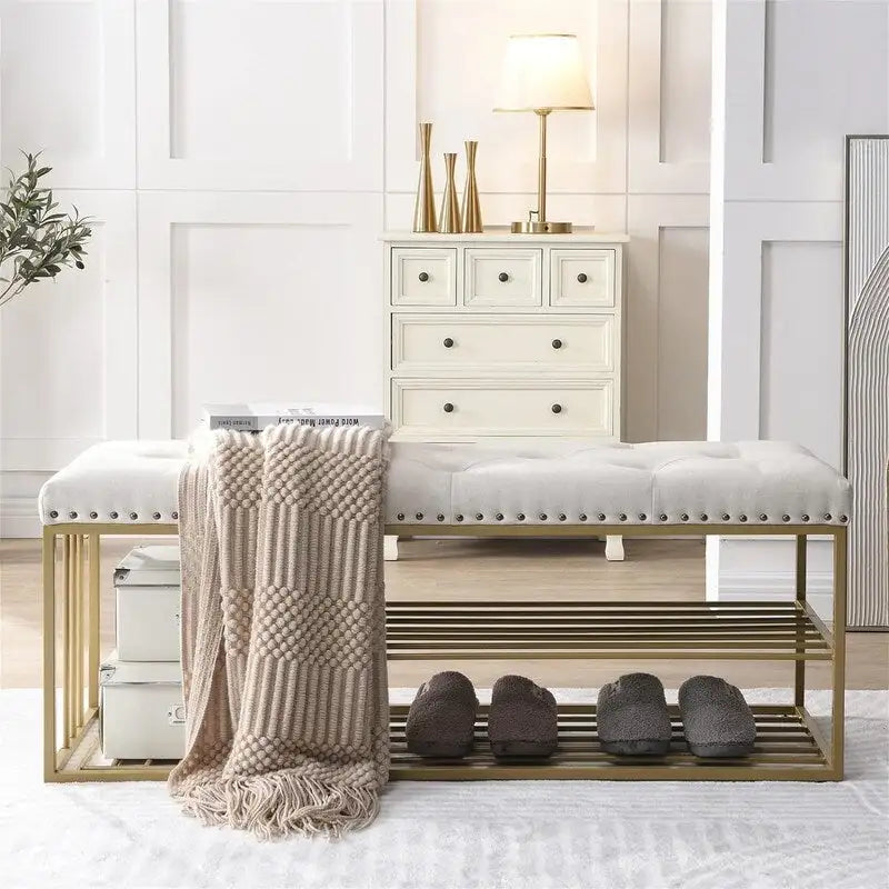 Linen Bench with Storage - 17 D x 47.2 W x 19 H