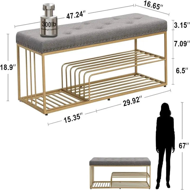 Linen Bench with Storage - 17 D x 47.2 W x 19 H