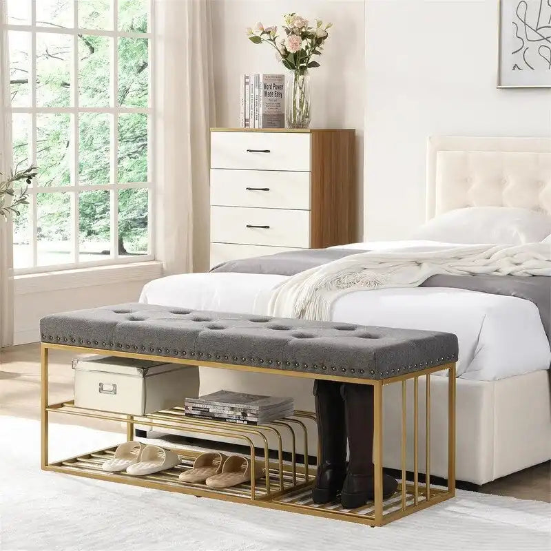 Linen Bench with Storage - 17 D x 47.2 W x 19 H