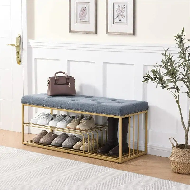 Linen Bench with Storage - 17 D x 47.2 W x 19 H