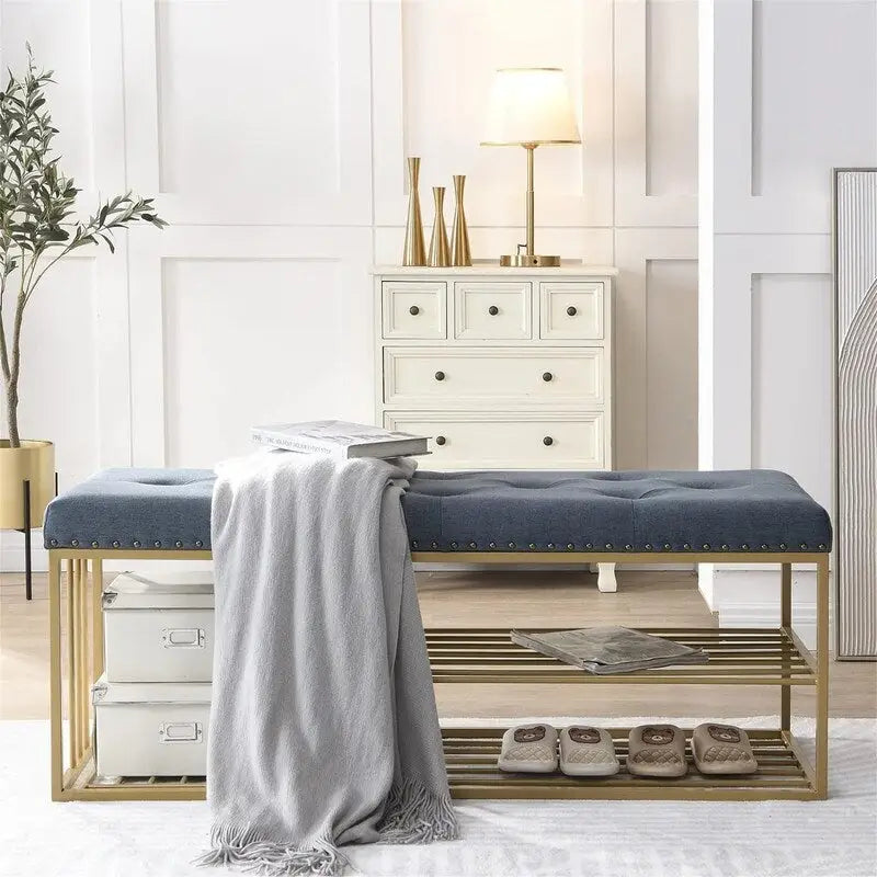 Linen Bench with Storage - 17 D x 47.2 W x 19 H