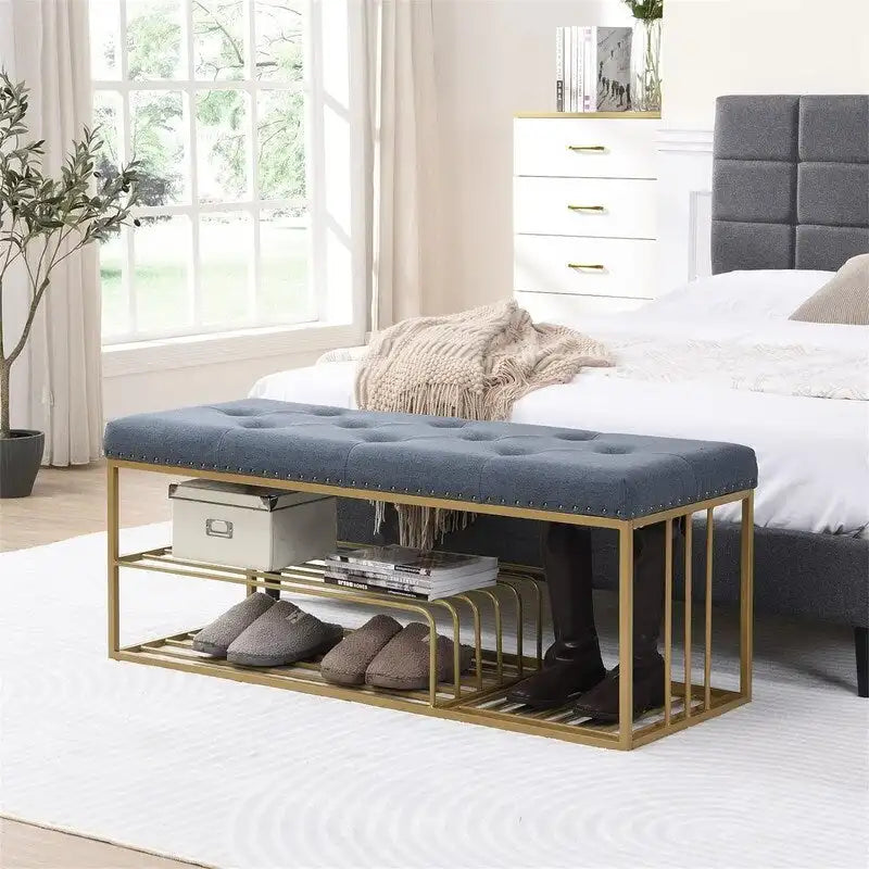 Linen Bench with Storage - 17 D x 47.2 W x 19 H