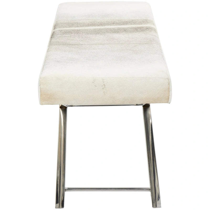 Leather Bench Or Stool With A Silver X-Shaped Stainless Steel Base - Available In Beige Or Gray.