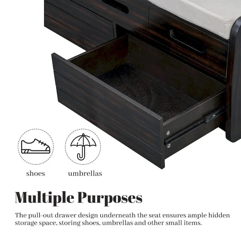 Rustic Storage Bench with 2 Drawers, Hidden Storage Space, and 3 False Drawers at the Top, Shoe Bench for Living Room, Entryway