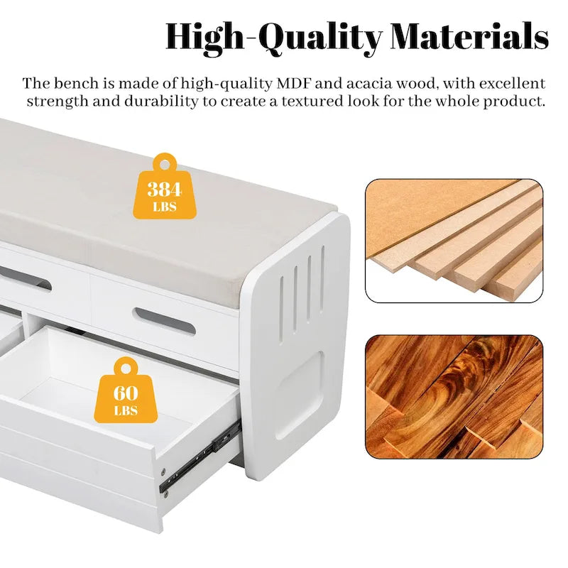 Rustic Storage Bench with 2 Drawers, Hidden Storage Space, and 3 False Drawers at the Top, Shoe Bench for Living Room, Entryway