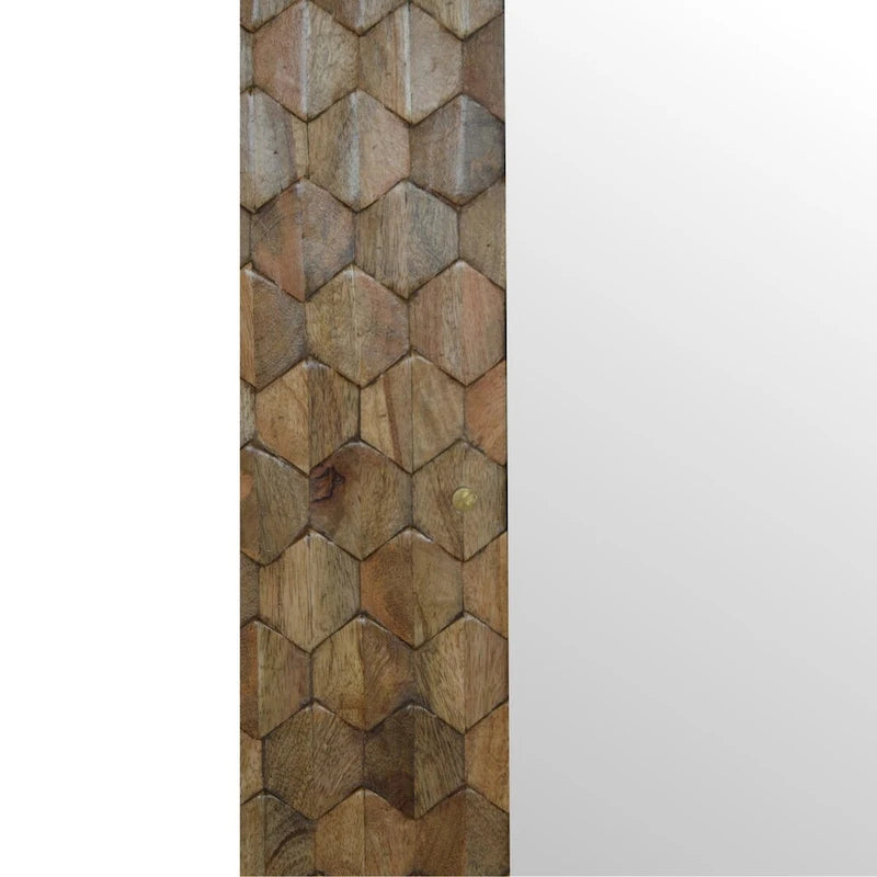 Solid Mango Wood Pineapple Carved Sliding Mirror Cabinet With Storage Shelves For Bathroom Or Hallway